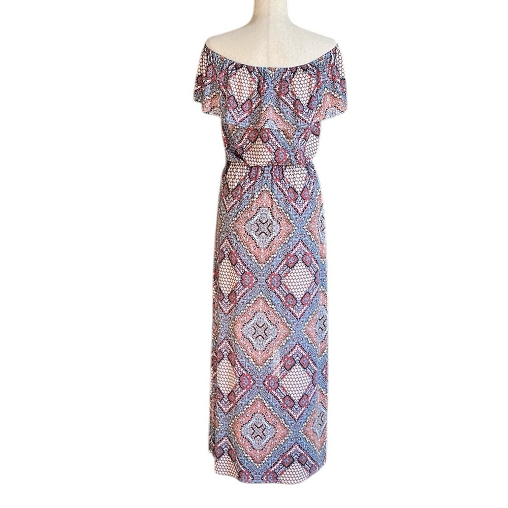 No Comment Geometric Maxi Romper With Ruffle Neckline - Picture 11 of 12